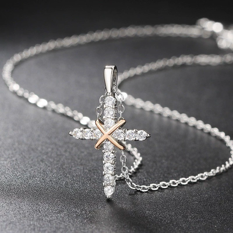 CZ Crossed Crosses Pendant Necklace - Image 5