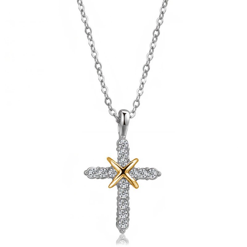CZ Crossed Crosses Pendant Necklace - Image 6