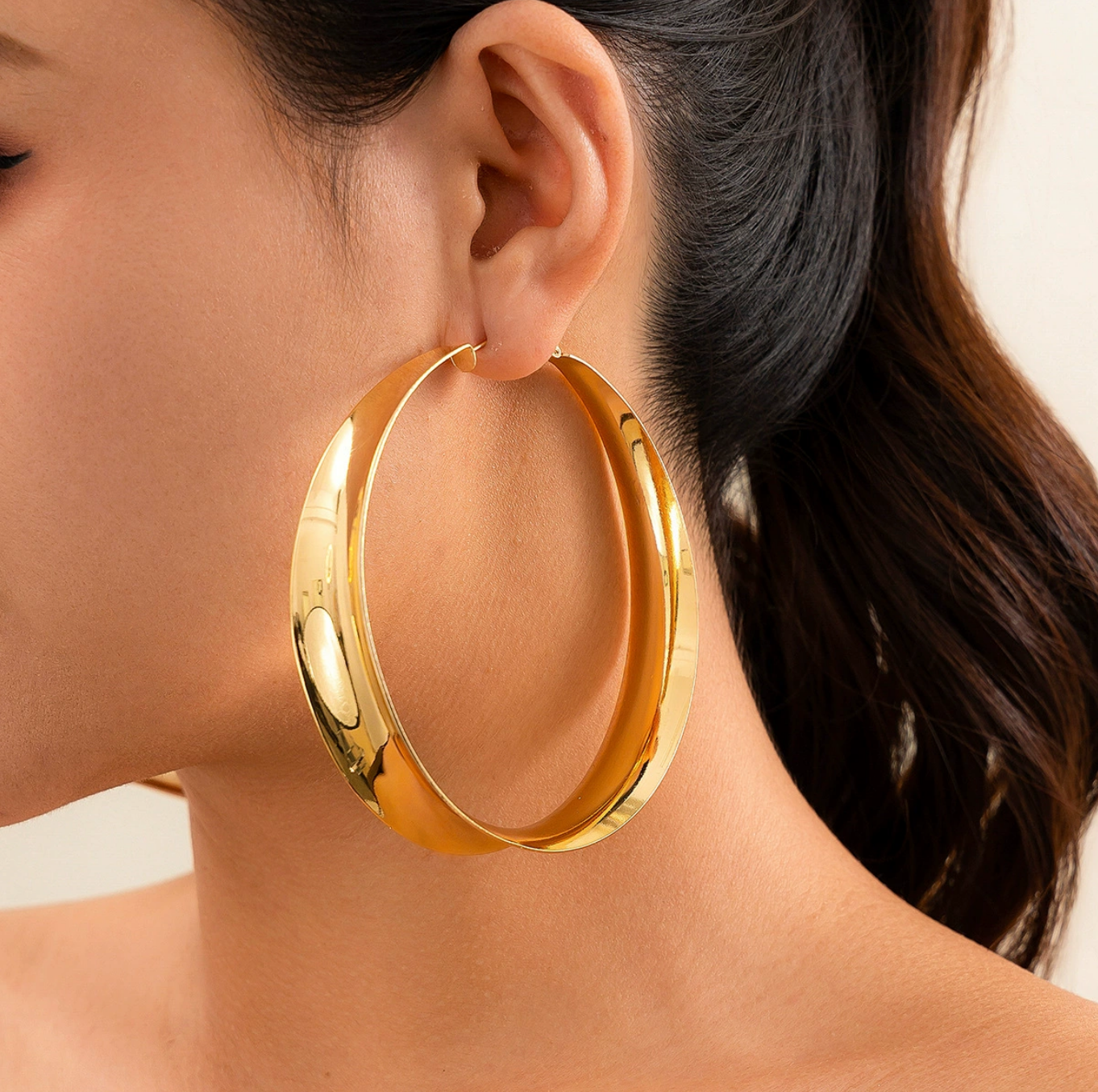 Oversized Geometric Hollow Hoops | Statement-Making Gold Earrings with a Mirror-Shine Finish